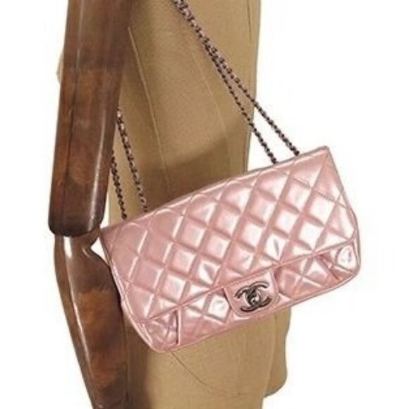 Authentic CHANEL Lambskin Quilted Flap Bag Purse Glazed Coco Pleasts Tote Pink - Picture 3 of 10